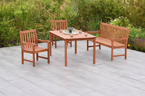 Merxx Santos Set 4-teilig, 2 Santos Sessel, 1 Santos Bank, 3-sitzig, 1 Tisch, 150 x 90 cm, FSC Eukalyptusholz, 50060-011