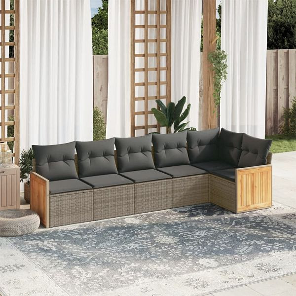 vidaXL 6-teilig Garten-Sofagarnitur mit Kissen Grau Poly Rattan, 3227670