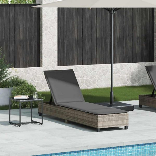 vidaXL Sonnenliege mit Auflagen Grau 55x200x25,5cm Poly Rattan, 4104095