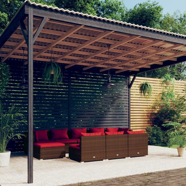 vidaXL 10-teilig Garten-Lounge-Set mit Kissen Braun Poly Rattan, 3102019
