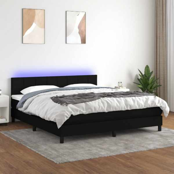 vidaXL Boxspringbett mit Matratze & LED Schwarz 180x200 cm Stoff, 3133175
