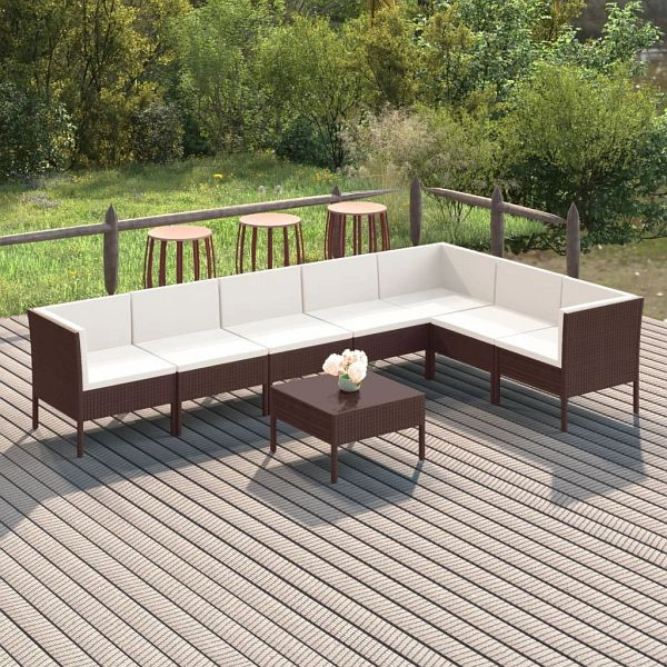 vidaXL 8-teilig Garten-Lounge-Set mit Auflagen Poly Rattan Braun, 3094427