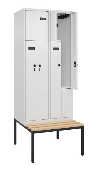 C+P Z-Spind Evolo PLUS, Bank, 4 Fächer, 2120x800x815mm, 9016/9016, Drehriegel, Sitzfläche Buche-Hartholz, Sitzbank, 0490537-224 S10019
