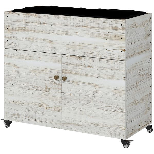 Outsunny Hochbeet mit Rädern, Schrankfach, Innenauskleidung, Used Look, 110x50x95 cm, Weiß, 845-991V00WT