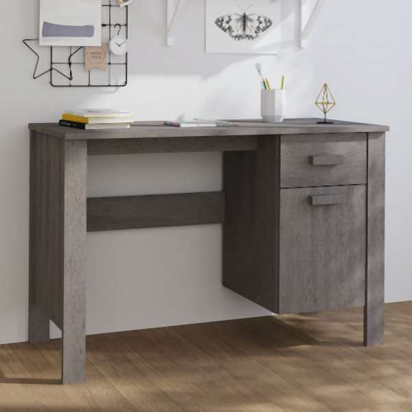 vidaXL Schreibtisch HAMAR Hellgrau 113x50x75 cm Massivholz Kiefer, 340463