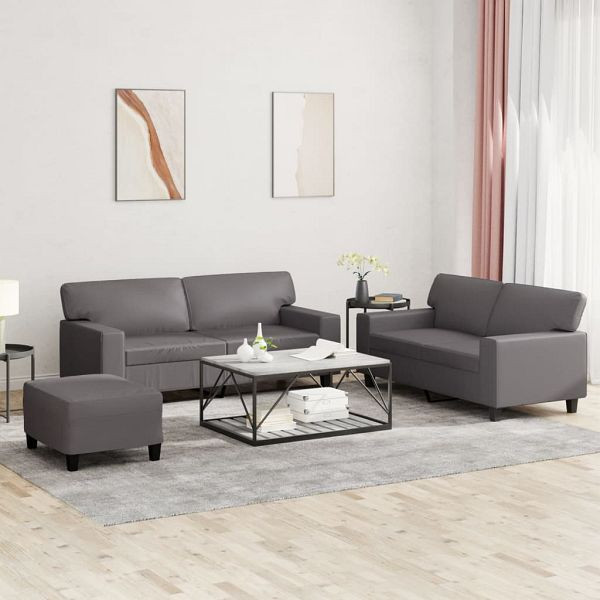 vidaXL 3-tlg. Sofagarnitur Grau Kunstleder, Metall, 3201921