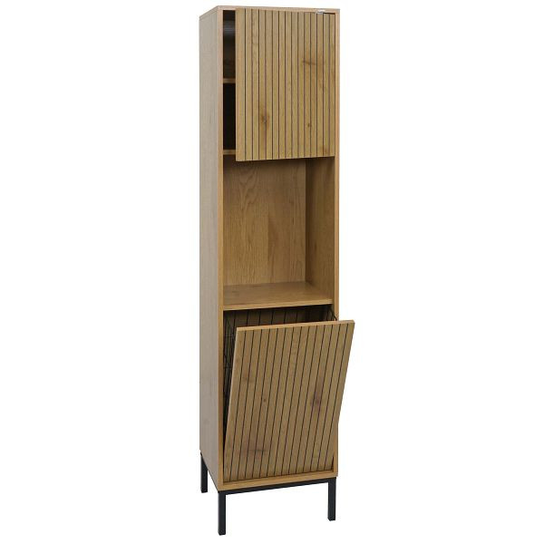 Mendler Hochschrank HWC-O42, Badschrank Badregal Badezimmer Schrankfächer Wäschekorb, MDF Melamin 174x39x30cm, Holzoptik natur, 112175