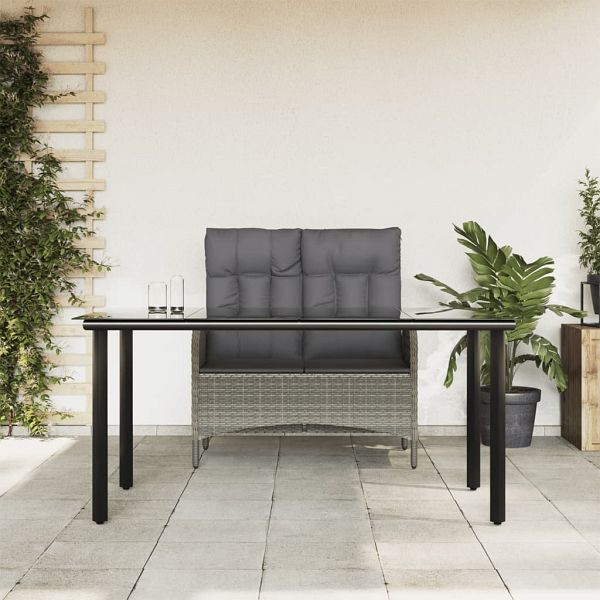 vidaXL 2-teilig Garten-Essgruppe mit Kissen Grau Poly Rattan, 3203506