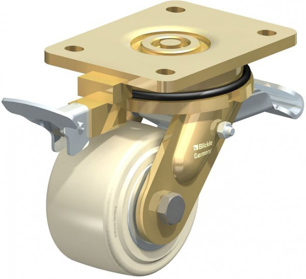 Blickle LS-GSPO 101K-ST-RI4 Stahlgeschweißte Super-Schwerlast-Lenkrolle, extra schwere Drehkranz-Ausführung, Feststeller, Gusspolyamid, Weiß, 649269