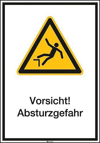 DENIOS Kombischild "Vorsicht Absturzgefahr", ISO 7010, Aluminium, 265 x 370 mm, VE: 5 Stück, 266744