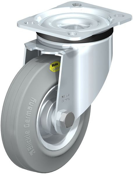 Blickle LK-RD 125R-1-VLI Stahlblech-Lenkrolle, schwere Ausführung, mit Anschraubplatte, Zweikomponenten-Vollgummi, Grau, 285874