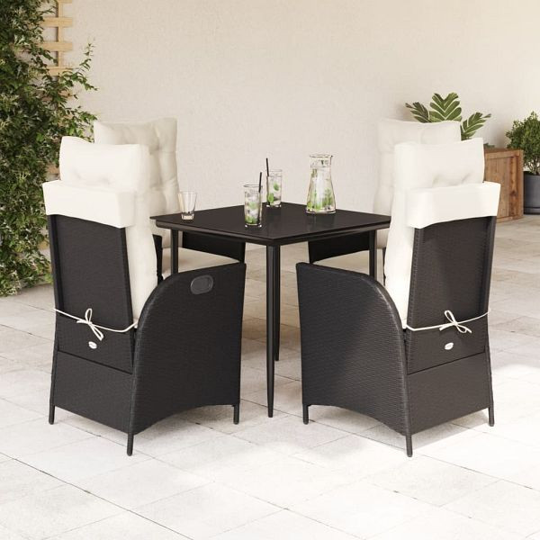 vidaXL 5-teilig Garten-Essgruppe mit Kissen Schwarz Poly Rattan, 3213379