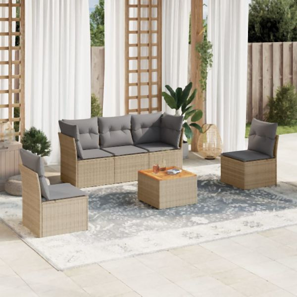 vidaXL 6-tlg. Garten-Sofagarnitur mit Kissen Beige Poly Rattan, 3255877