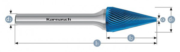 Karnasch Hartmetall-Frässtift Blue-Tec beschichtet SKM/ HP-5 d1=12 / l2=25 / d2=6 / l1=70mm, VE: 2 Stück, 115093045