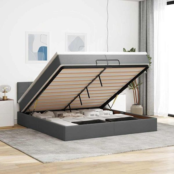 vidaXL Ottoman-Bett mit Matratzen & LEDs Dunkelgrau 200x200 cm Stoff, 3312334