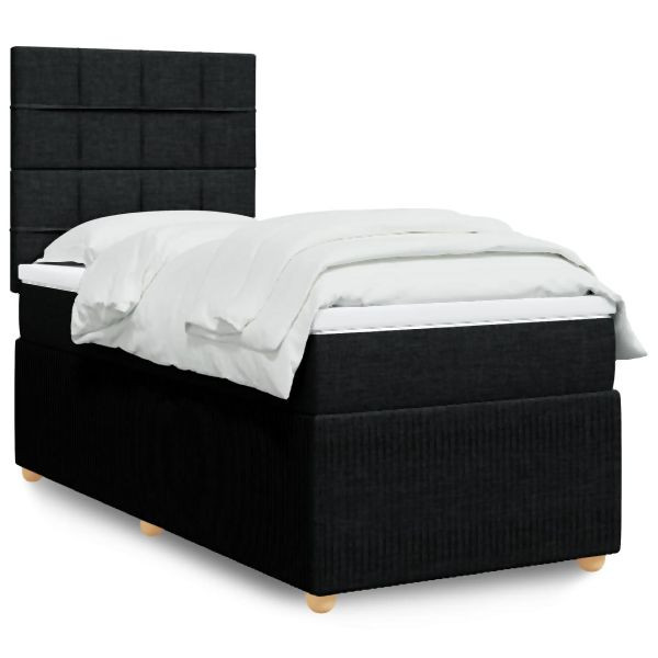 vidaXL Boxspringbett mit Matratze Schwarz 80x200 cm Stoff, 3291885