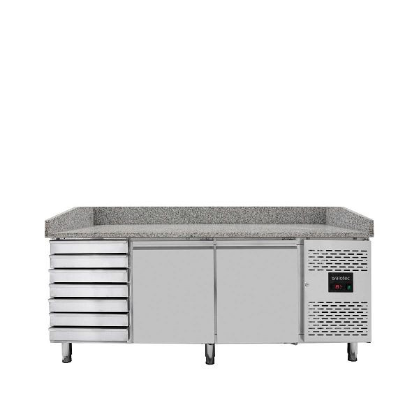 Vaiotec EASYLINE Pizzakühltisch 800 / 2-türig & 7 Schubladen "grau", 202x80x100 cm, 10026