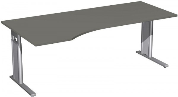 geramöbel PC-Schreibtisch links höhenverstellbar, C Fuß Blende optional, 2000x1000x680-820, Graphit/Silber, N-647314-GS