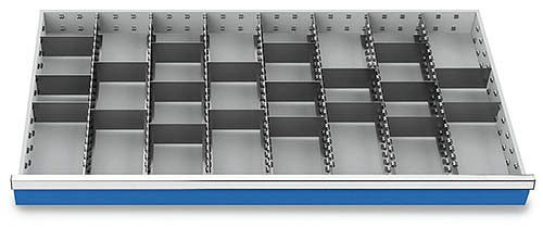 Bedrunka+Hirth Metalleinteilung Set 27-teilig, R 48-24, Schubladennutzmaß 1200 x 600 mm, Blendenhöhen 150 / 175 mm, 1200 x 600 x 125 mm, 184BLH150