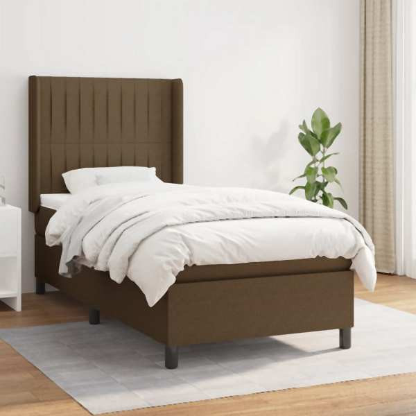 vidaXL Boxspringbett mit Matratze Dunkelbraun 100x200 cm Stoff, 3131572