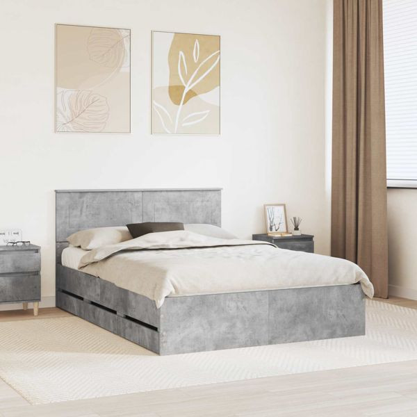 vidaXL Bettrahmen mit Kopfteil Beton Grau 160 x 200 cm Ingenieurs Holz, 3407966