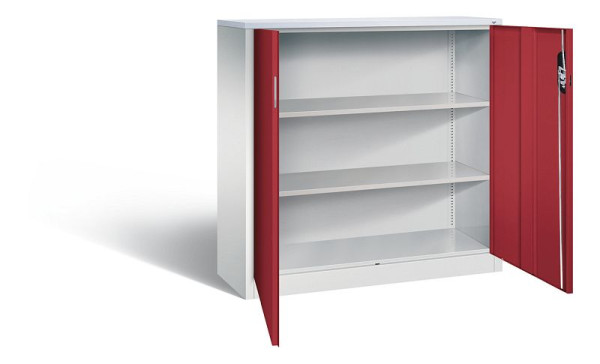 C+P Büroschrank Acurado, H1200xB1200xT400mm, Farbe: Lichtgrau / Rubinrot, Muldengriff, 3 OH, 9467-1200 S10187