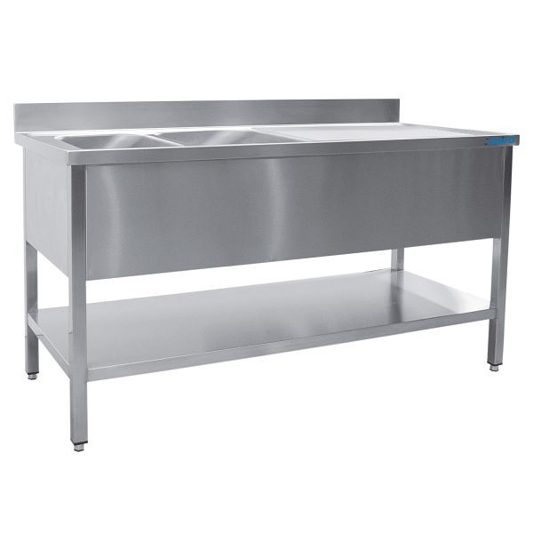 Saro Spültisch mit 2 Becken, links - 600 mm Tiefe, 1400mm, 600-2540L