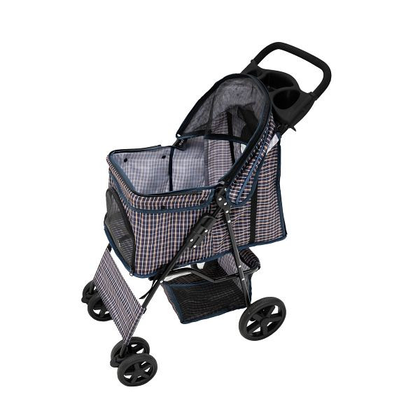 Monster Haustierwagen mit Regenabdeckung, Blaues Tartanmuster, 213901