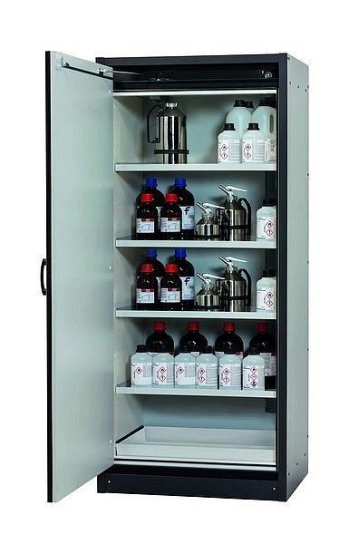 asecos Sicherheitsschrank Q-CLASSIC-30, Q30.195.086.FU.WDCR in sicherheitsgelb RAL 1004 mit 4x Fachboden (Stahlblech), 34653-060-34764