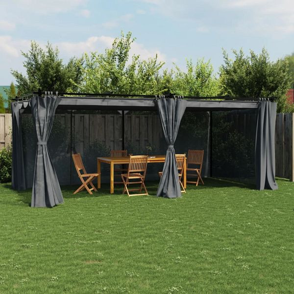 vidaXL Pavillon mit Vorhängen Anthrazit 6x3 m Stahl, 4003921