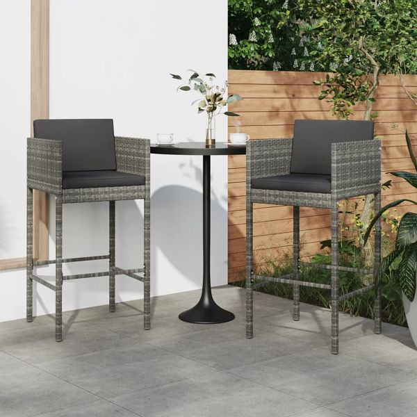 vidaXL Barhocker 2 Stück mit Kissen Grau Poly Rattan, 316658