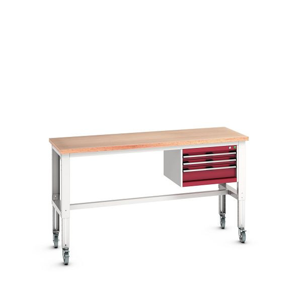 bott cubio Werkbank mobil mit Hängeschrank 3 Schubladen, Multiplex, höhenverstellbar, BxTxH: 2000x750x840-1140mm, Multiplex RAL 7035/3004, 41003540.24V