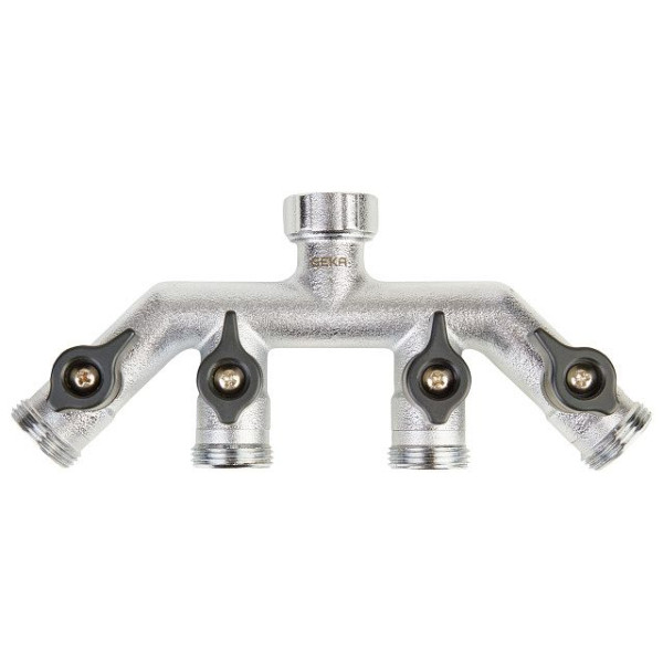 GEKA plus Vierwegeventil IG G3/4 4 x AG G3/4 Messing Chrom Karte, VE: 5 Stück, 46.0434.8