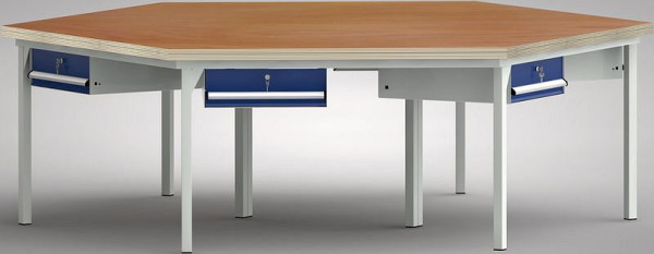 KLW Standard-Werkbank in Sechseckform mit Buchen-Multiplexplatte in 6-Eck-Form 2338 x 2700 x 40 mm L x B x S, WS600N-1350M40-E7001