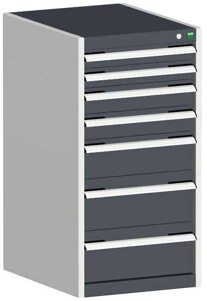 bott cubio Schubladenschrank bestückt mit 7 Schubladen BxTxH: 525 x 525 x 1000 mm, RAL 7035/7016, 40010051.19V