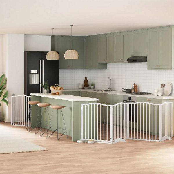 vidaXL 6-tlg. Hundetor mit Tür Faltbar Weiß 480 cm Pappelholz, 3155621