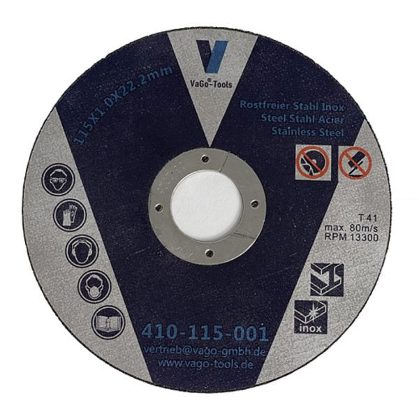 VaGo-Tools Trennscheiben Flexscheiben 115x1mm Edelstahl Metall Stahl, VE: 5 Stück, 410-115-001x5_tv