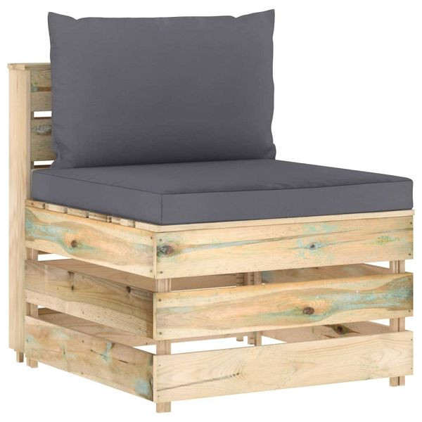vidaXL Modulares Mittelsofa mit Kissen Grün Imprägniertes Holz, 3074507