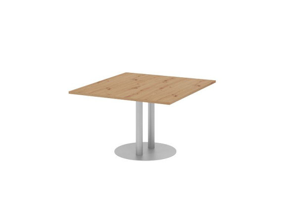 Hammerbacher Verkettungs- und Anbauplatte, Farbe Platte: Asteiche, Platte: 1200 x 1300 x 25 mm, Säule/Tellerfuß in Silber, Arbeitshöhe: 740 mm, VKT12S/R/S