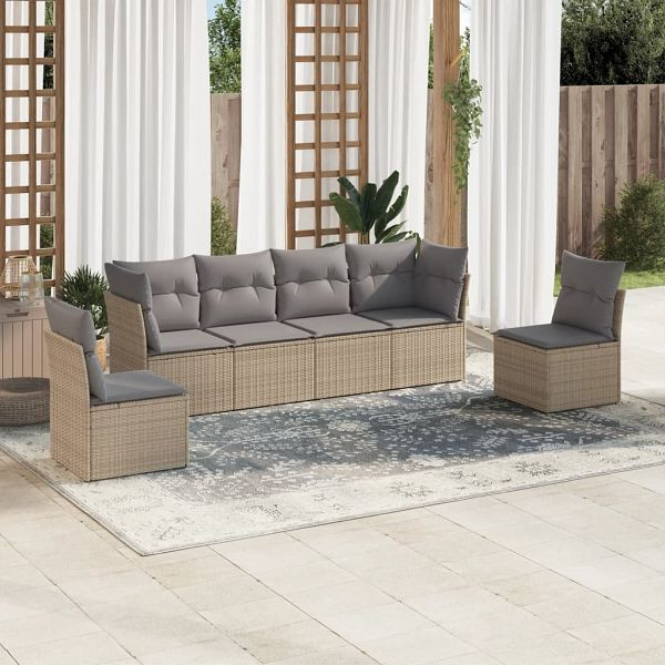 vidaXL 6-tlg. Garten-Sofagarnitur mit Kissen Beige Poly Rattan, 3217369