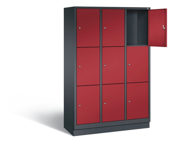 C+P Schließfachschrank Evolo, H1800xB1200xT500mm, Farbe: Schwarzgrau / Rubinrot, 48020-323 S10057