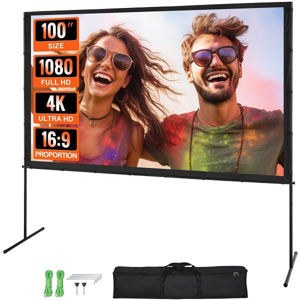 VEVOR Projektion Beamer Leinwand mit Ständer 100 Zoll HD 4K Outdoor Indoor Schnelles Klappbare Tragbare 16:9 für Heimkino, Camping, TYPM20ZJSPJ1L6YJBV0
