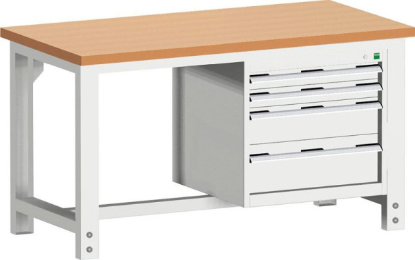 bott cubio Werkbank mit Hängeschrank 4 Schubladen, Rotbuche, höhenverstellbar BxTxH: 1500 x 750 x 740-1140 mm Rotbuche RAL 7035, 41003167.16V