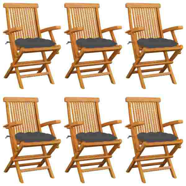 vidaXL Gartenstühle mit Anthrazit Kissen 6 Stück Massivholz Teak, 3062556