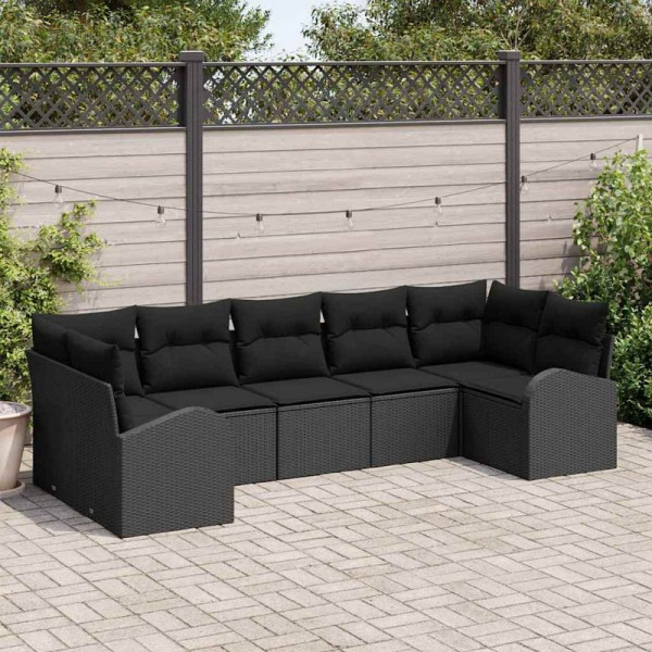 vidaXL Garten-Sofa-Set mit Kissen, 7er Set, Schwarz Poly Rattan, 3354862