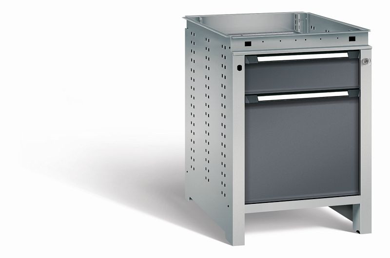 Otto Kind Werkbank Serie function Typ 105, ohne Platte, Unterbau mit Zentralverschluss, Gehäuse RAL 9006, Front RAL 7016, 07232234S