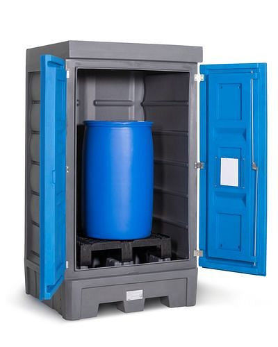 DENIOS PolySafe Gefahrstoffdepot D1, mit Türen, für 1 Fass à 200 Liter, 271829