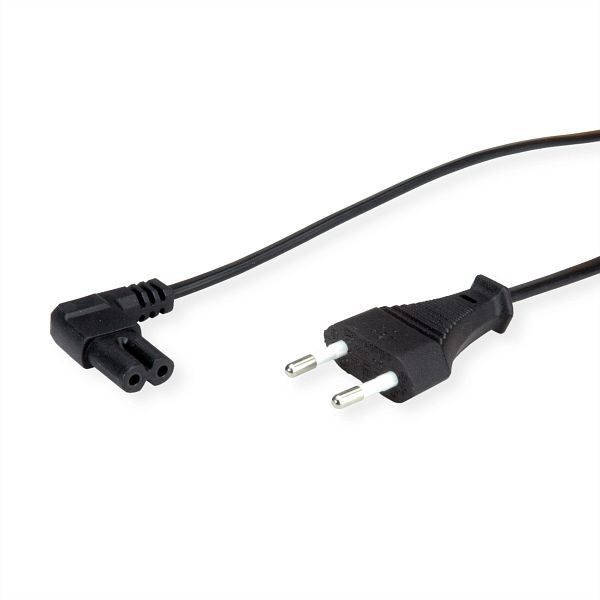VALUE Netzkabel Euro-Flachstecker auf C7 gewinkelt, 2-polig, schwarz, 1,8 m, 19.99.2088