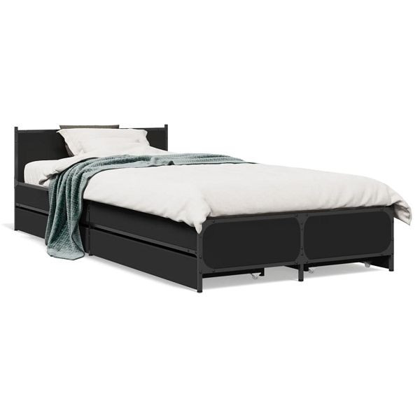 vidaXL Bettgestell mit Schubladen Schwarz 90x200 cm Holzwerkstoff, 3279967