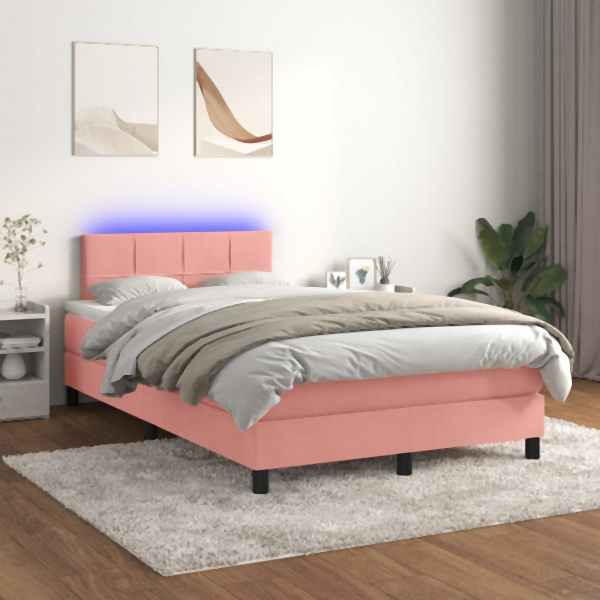 vidaXL Boxspringbett mit Matratze & LED Rosa 120x200 cm Samt, 3134398